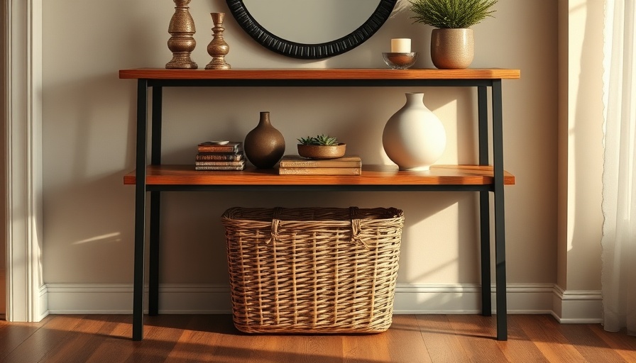 Warm styling ideas for console tables with basket accents