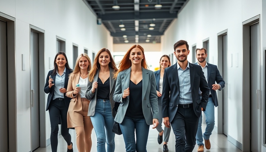 Group of young professionals in office hallway conveying AI economic growth predictions