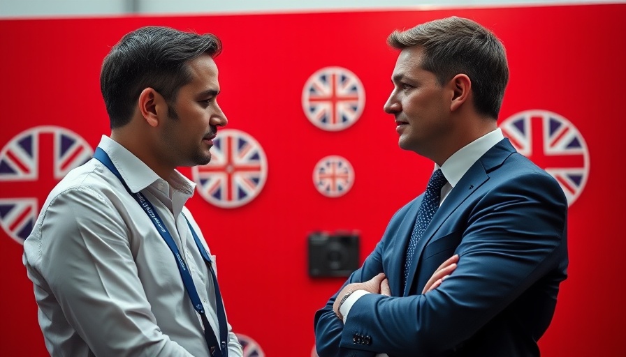 Two professionals discussing UK economic growth strategy, serious expression.