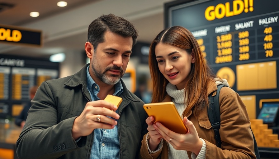 Discussing investing in gold prices at an investment kiosk.