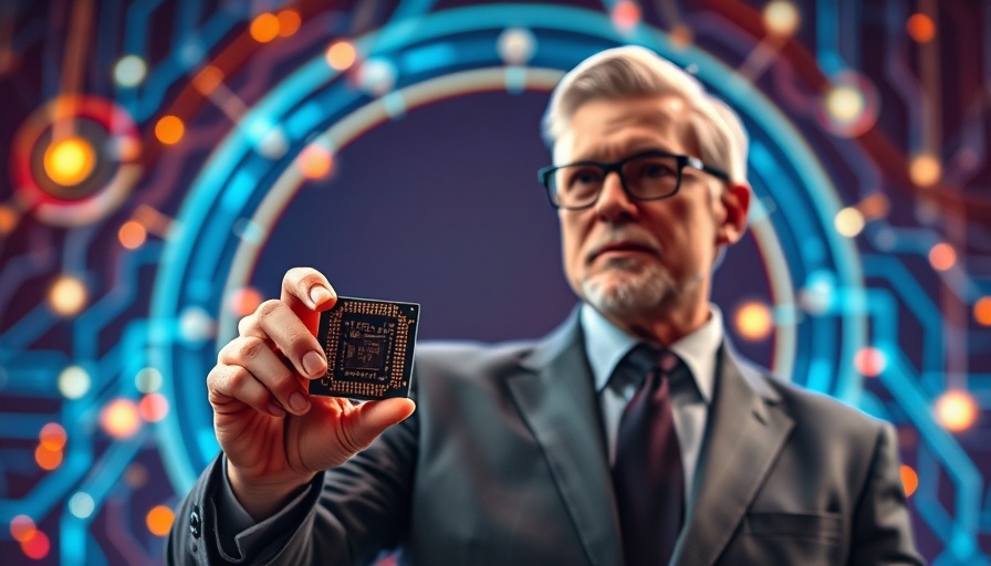 Speaker demonstrating tech at Nvidia GTC 2025 with a microchip.
