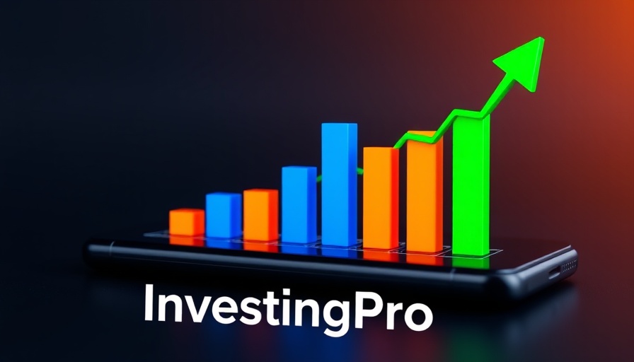 Colorful chart emerging from smartphone, InvestingPro app.