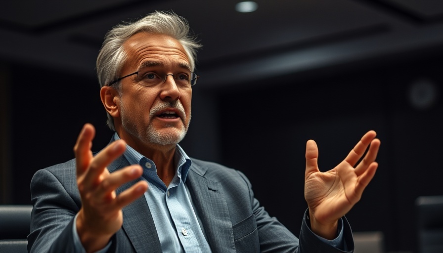 Executive gestures enthusiastically in conference about Intel CEO Pay Package.