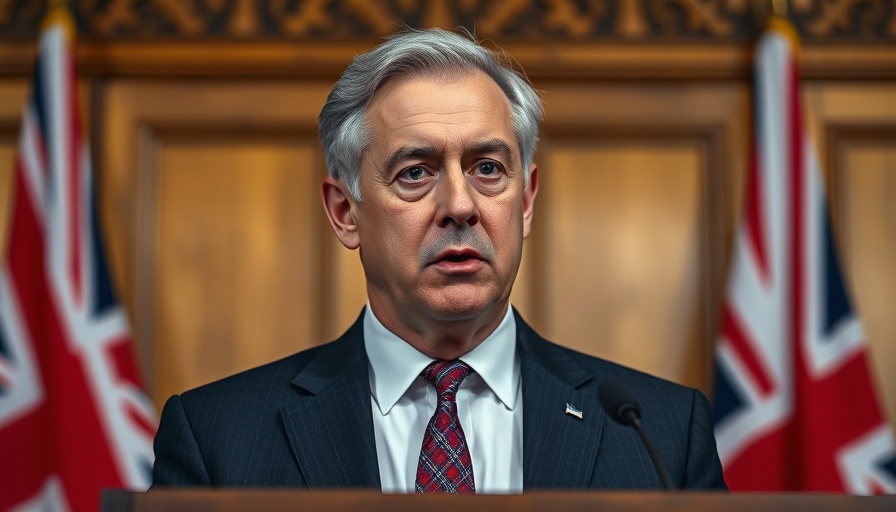 Politician at podium discussing Ukraine ceasefire planning, British flags.