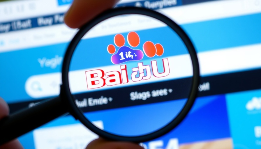 Baidu logo magnified through a lens on screen.
