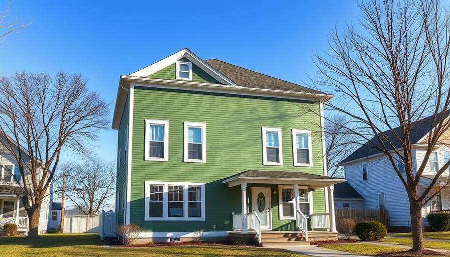 Classic green duplex for managing a rental property out of state.