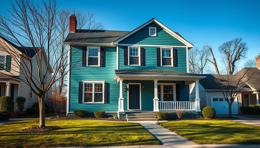 Charming teal house in suburban area, ideal for managing a rental property out of state.