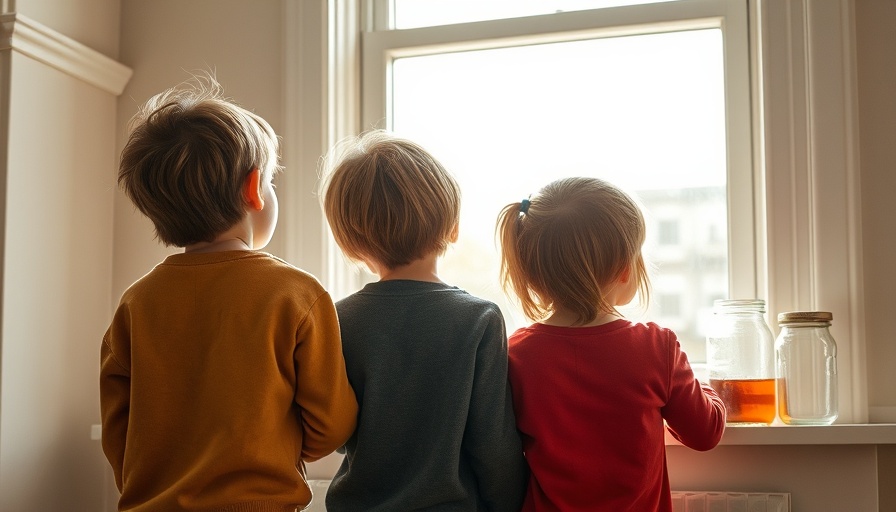 Children engaging in indoor activities, looking out a bright window.