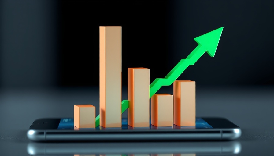 3D chart on phone symbolizing China's economic growth.