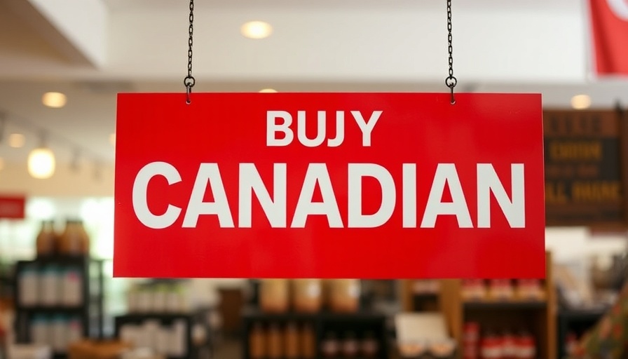 Bold red 'BUY CANADIAN' sign promoting local products.