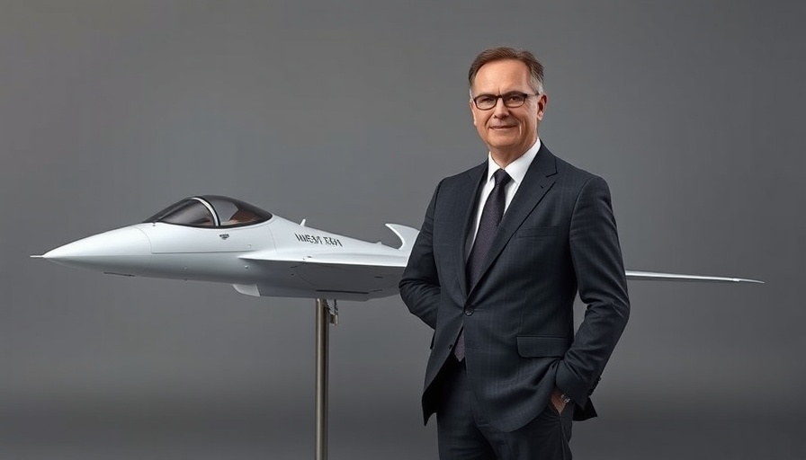 Rheinmetall stock growth concept with man and aircraft model.