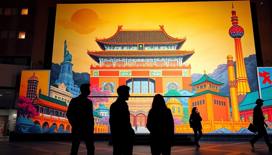 Beijing mural with silhouettes reflecting China's plan to boost weak consumption.