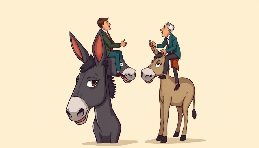 Cartoon illustration of political division with a dual-headed donkey.