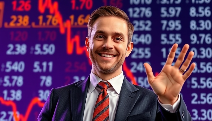 Illustrative image of businessman waving with stock chart background, Alibaba's pivot to AI.