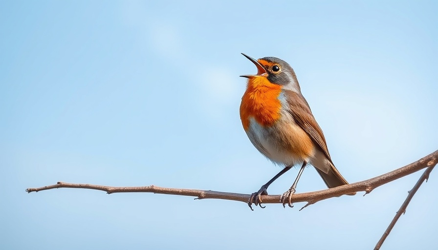 European robin singing on a branch, related to Google Chirp 3 voice model.