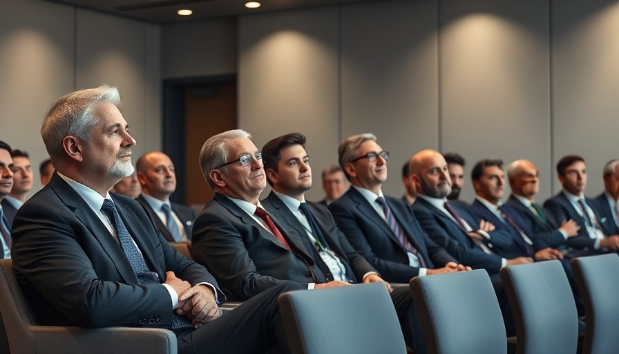 Distinguished businessmen discussing UK AI business at a formal panel.