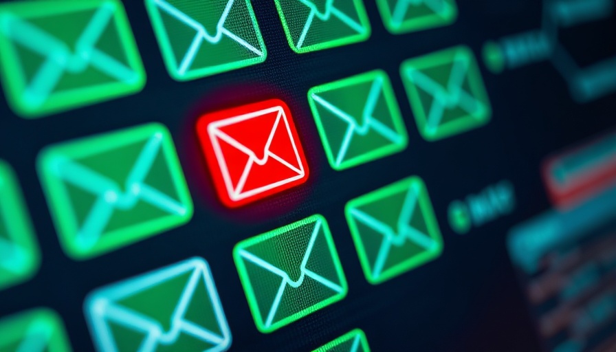 Highlighted red envelope icon among green emails, indicating anomaly.