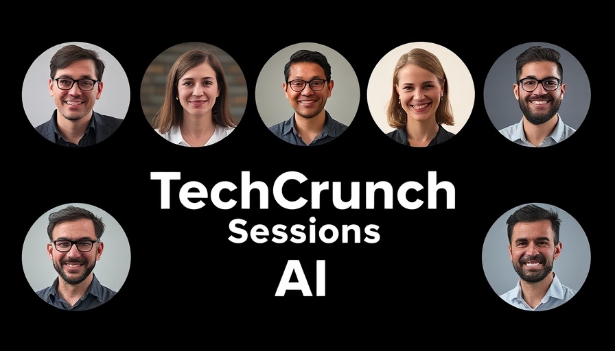 Diverse professionals promoting TechCrunch Sessions: AI.