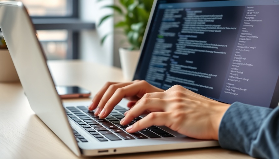 Hands typing on laptop with visible HTML code, representing business startup ethics.