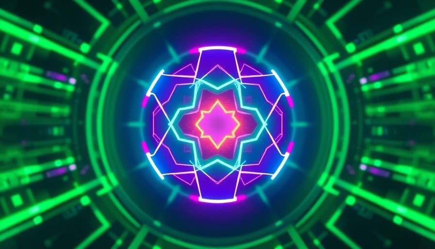 Futuristic abstract design with neon glow in materials science AI context.