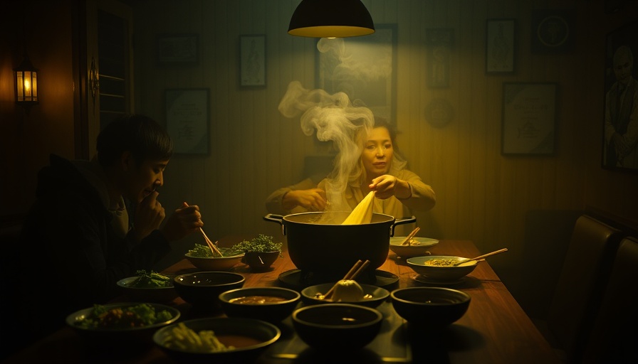 Dinner scene with two people enjoying hot pot, cozy ambiance.