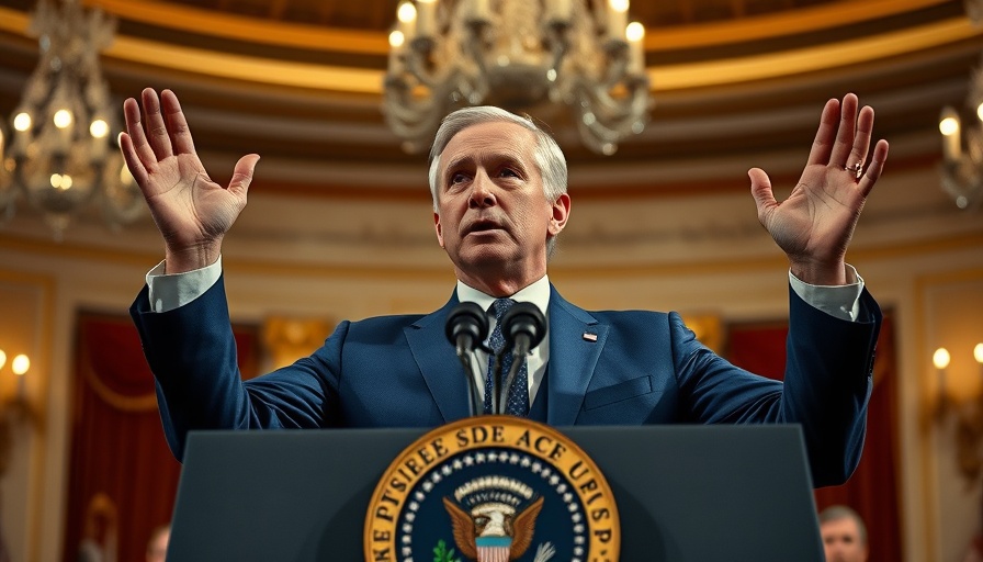 Man in blue suit speaking at podium; meeting implications.
