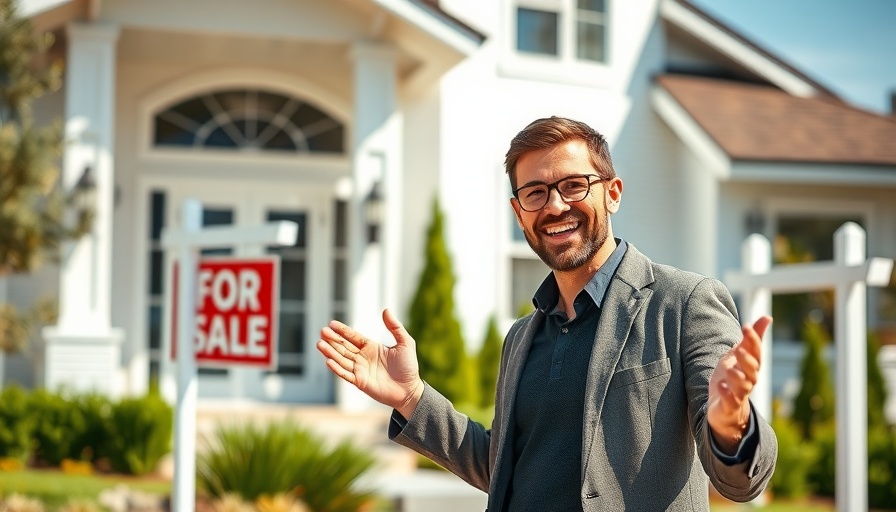 Real estate agent showing house to buyer on sunny day.