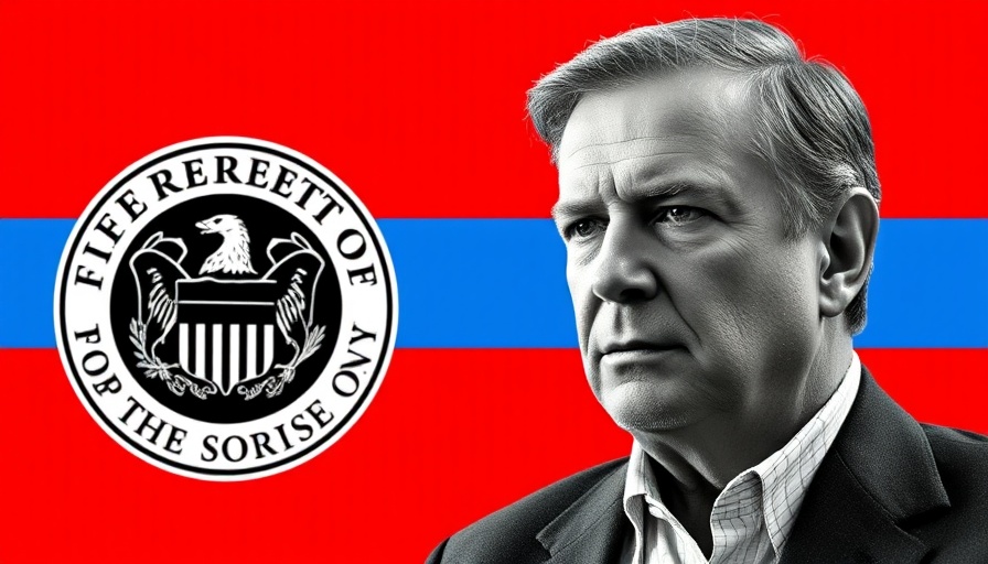 Federal Reserve symbol with pensive man, vibrant background