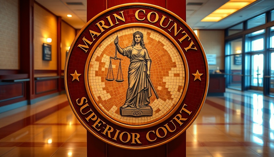 Elegant courthouse emblem of Marin County, vibrant mosaic design.