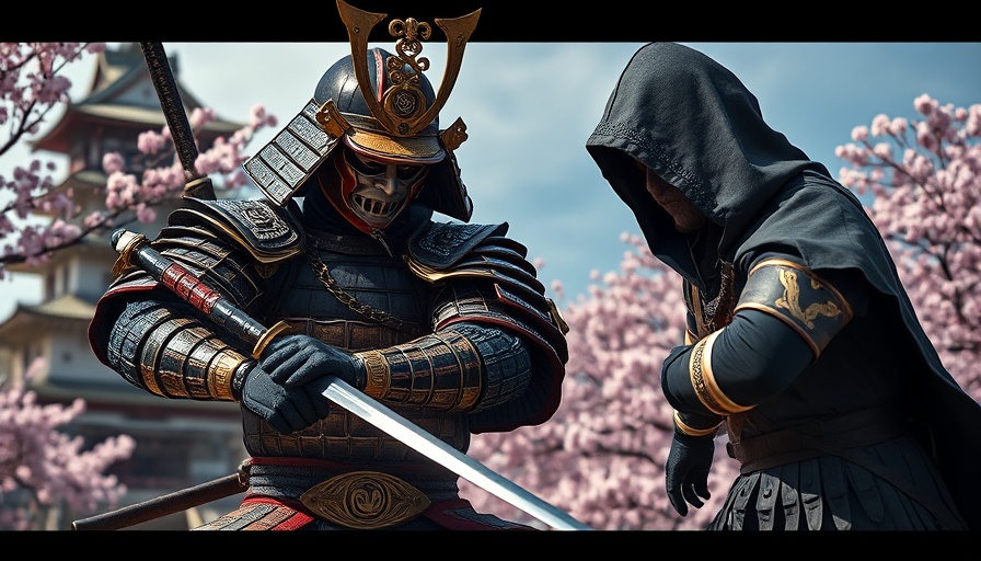 Assassin's Creed Shadows Review: samurai and assassin ready for battle in front of a Japanese castle