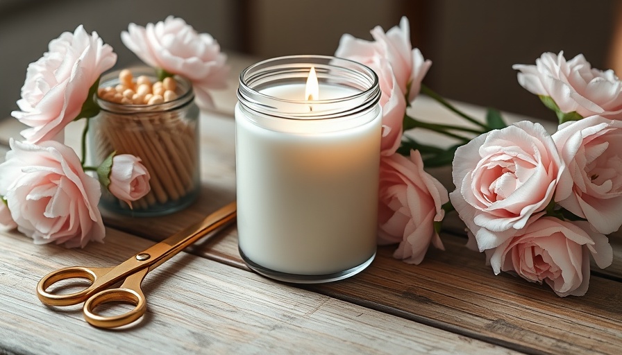 Spring candle scents with flowers and matches on a wooden table.