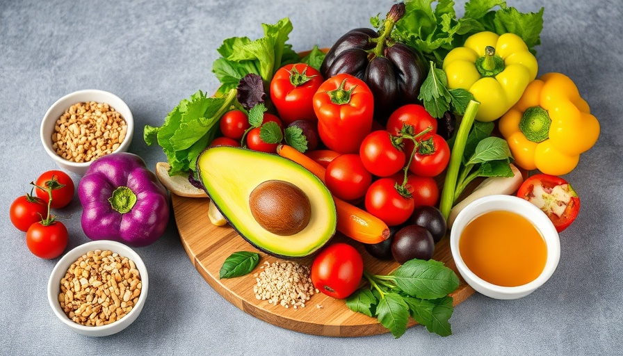 Fresh spring recipe ideas with colorful vegetables on a board.
