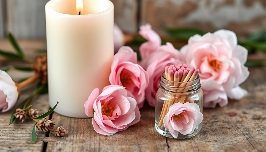 Spring candle scents with pink carnations and a wick trimmer on wood.