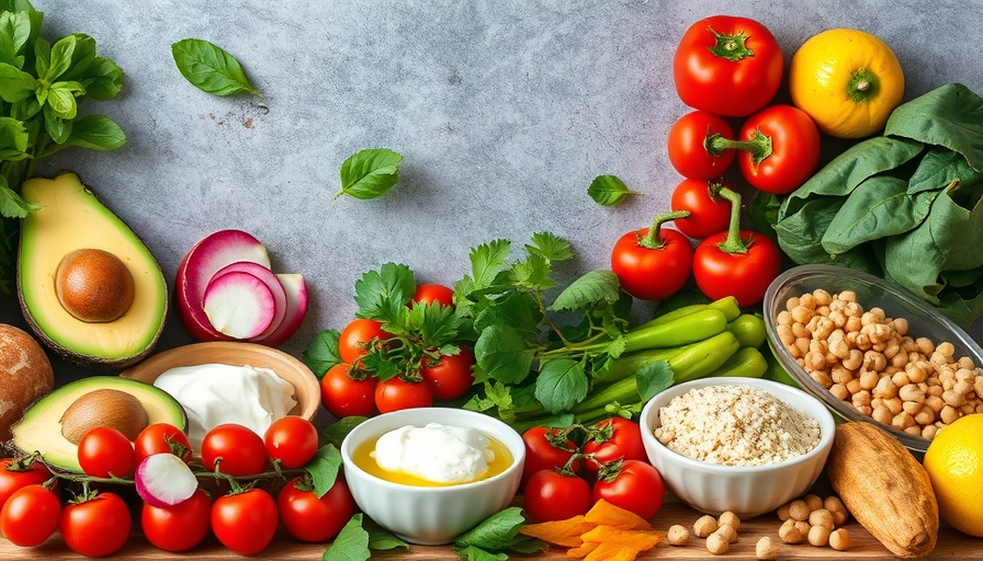Fresh ingredients for spring recipe ideas on a rustic counter.