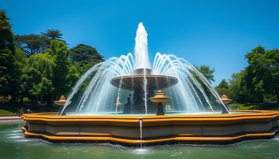 Historic fountain in Savannah GA park amid greenery, sunny day