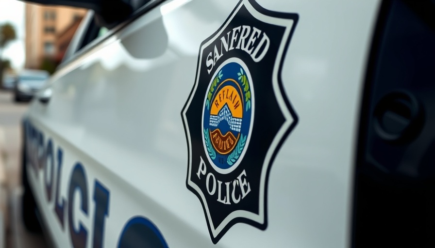 San Rafael Police car door close-up seen in local news today.