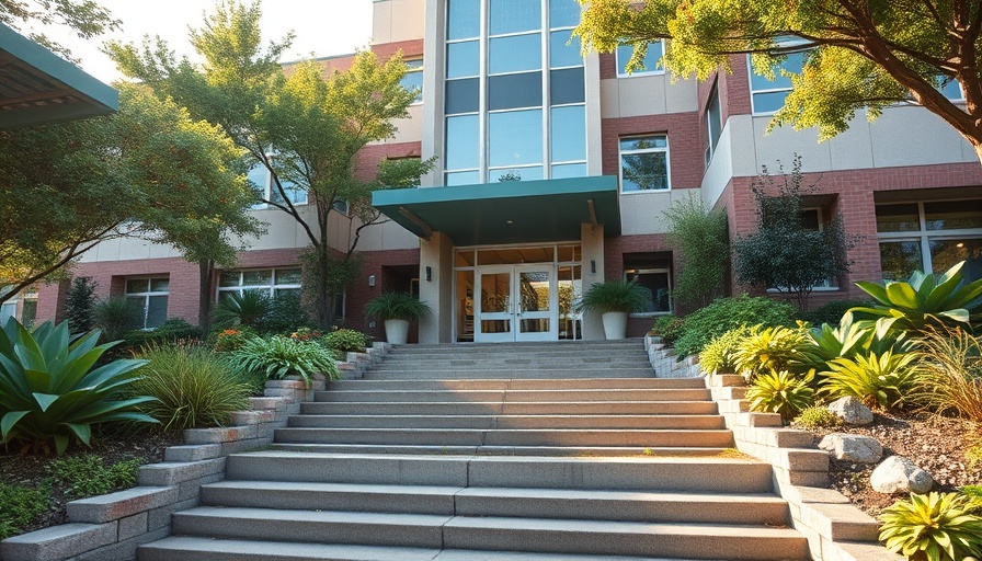 Mill Valley Middle School entrance surrounded by greenery