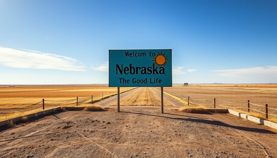 Nebraska highway with welcome sign, open landscape