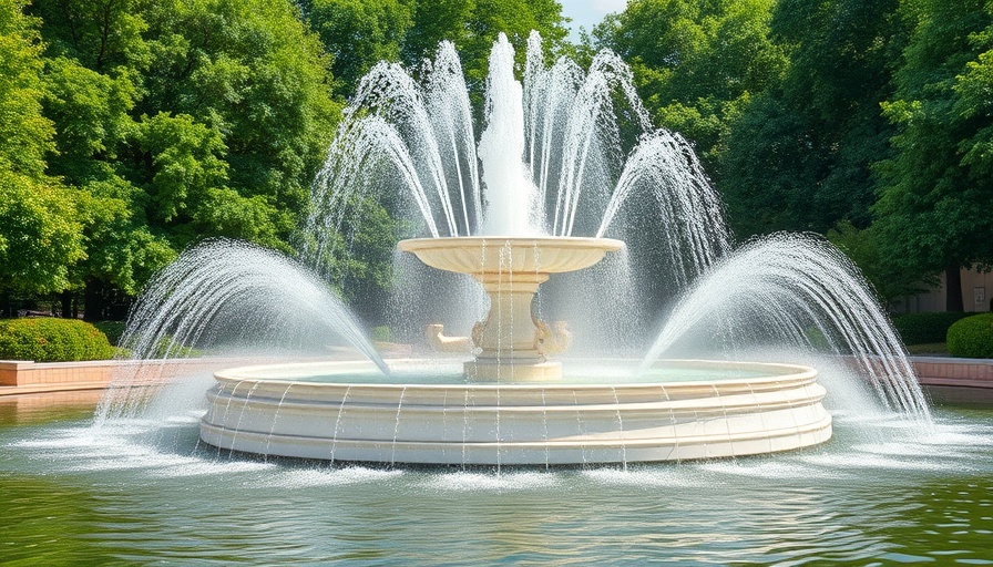 White fountain in Savannah park with flowing water