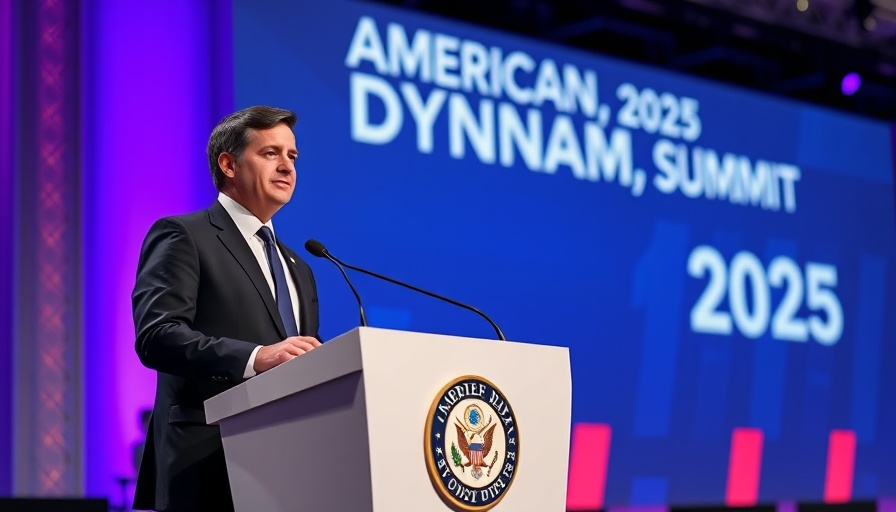 Confident speaker at American Dynamism Summit 2025, discussing AI deregulation.