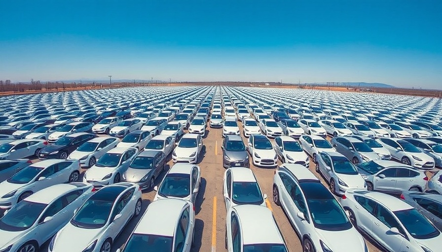 Fleet of Tesla cars parked in California, highlighting passenger transport.