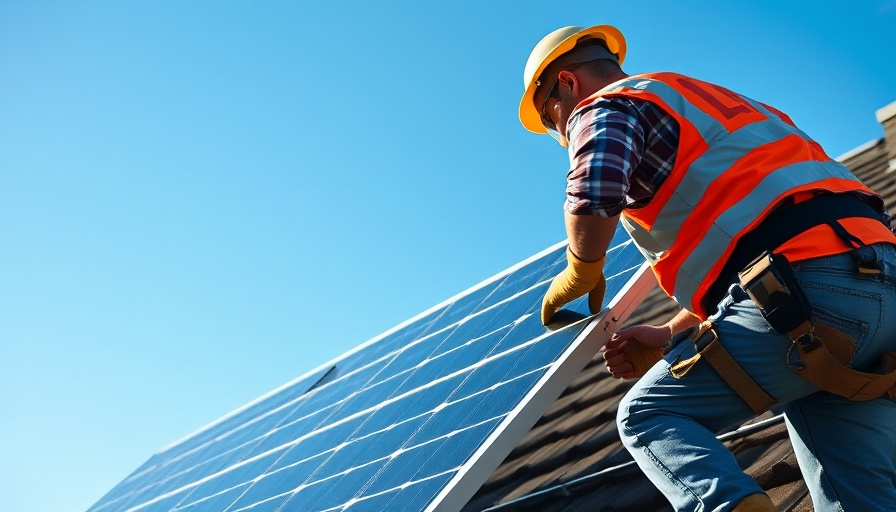Workers installing solar panel, showcasing clean technology.