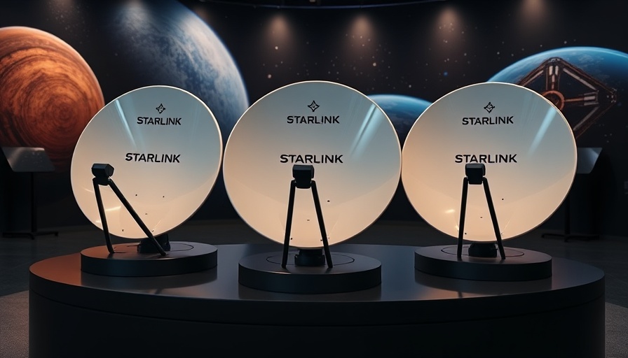 Starlink for US Broadband Initiative with sleek satellite dishes.