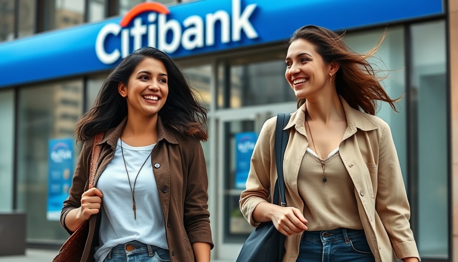 Women walking past Citibank showcasing urban city environment.