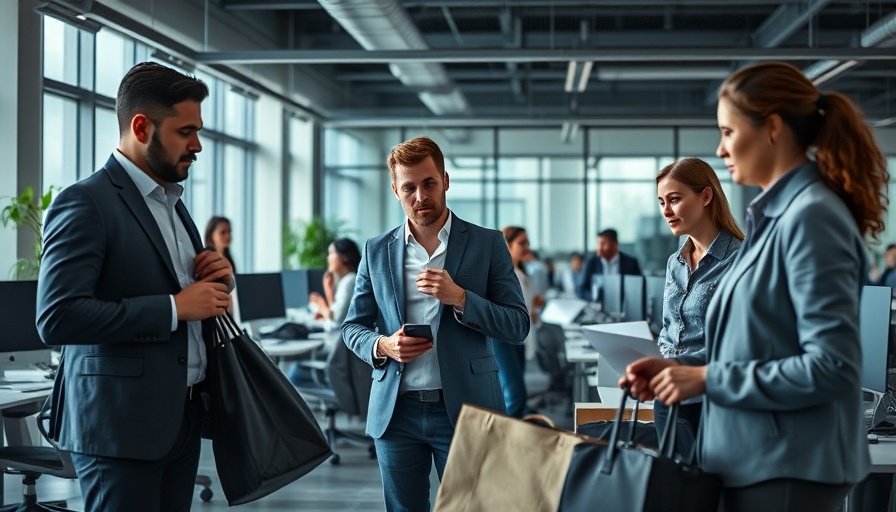Diverse employees in a modern office feeling anxious over 2025 tech layoffs.