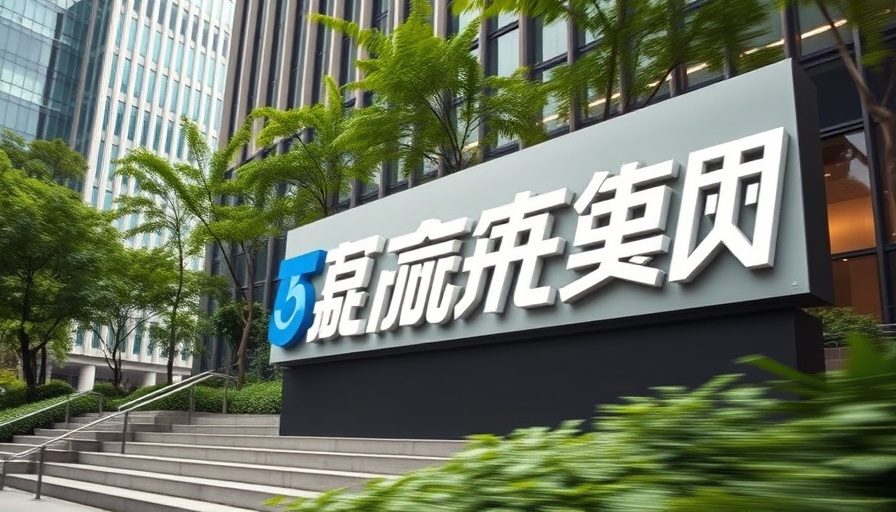 Tencent Stock Buyback scene with corporate sign and greenery.