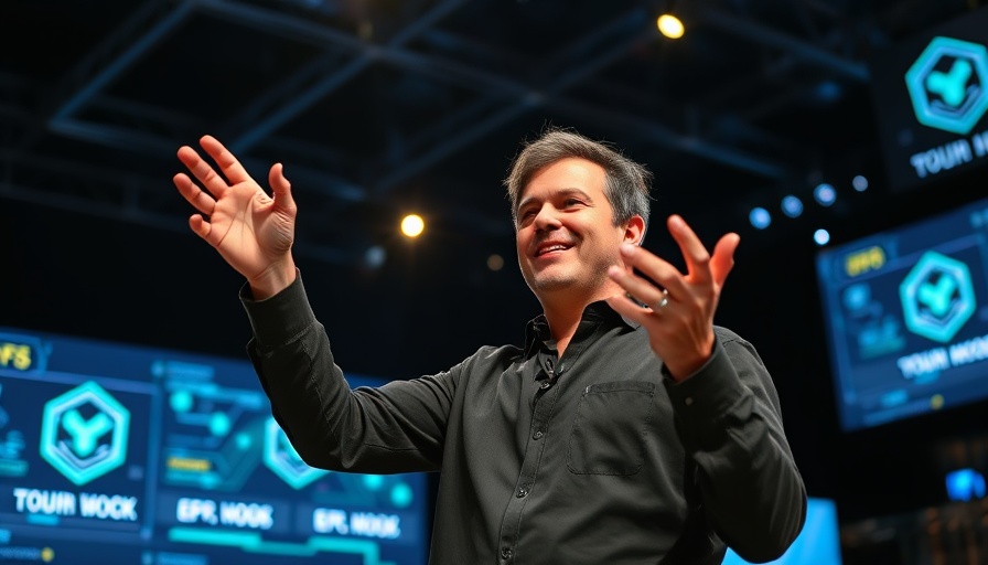 AI computing power demand depicted with a presenter holding a microchip.