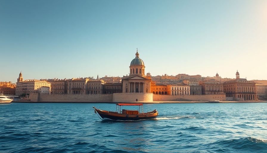 Valletta skyline view from the sea at golden hour, relating to Malta Golden Passport Program.