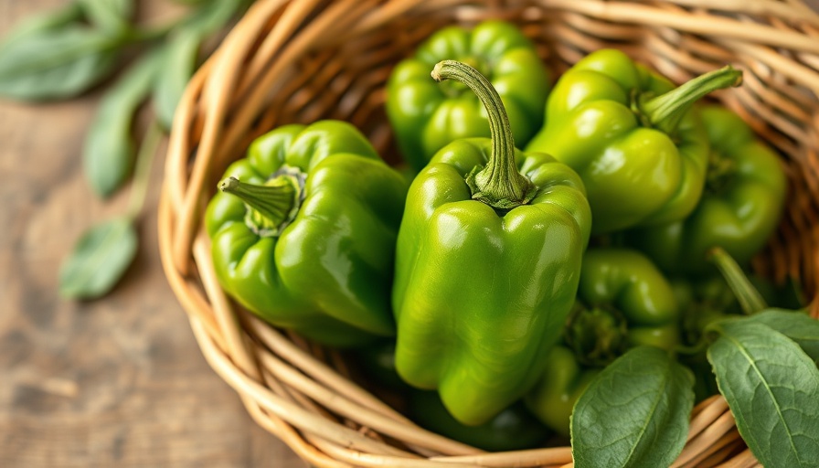 Freshly harvested Hatch peppers in rustic basket, growing Hatch peppers