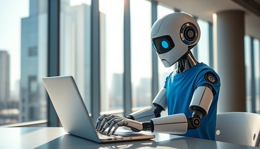 Robot developing software in a tech startup office.
